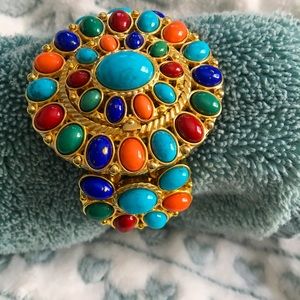 Cuff bracelet watch with matching earrings